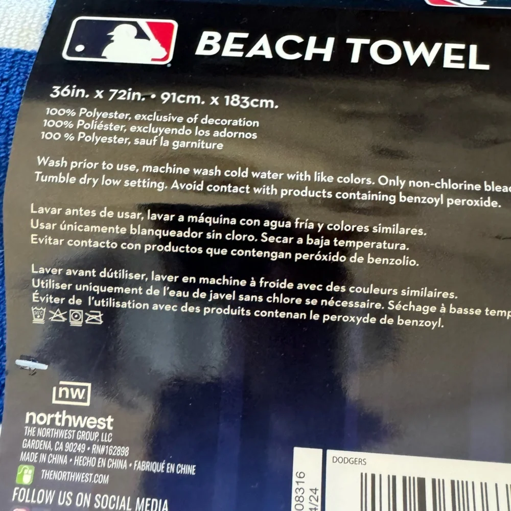 LA DODGERS 💙beach towel! See pic for all the measurements and design details!💙